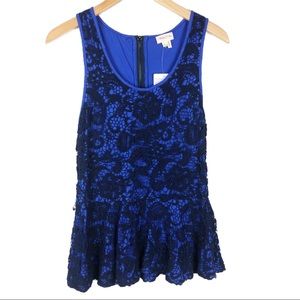 NWT Meadow Rue Anthropologie Emilia Top | Blue Black | Size Small